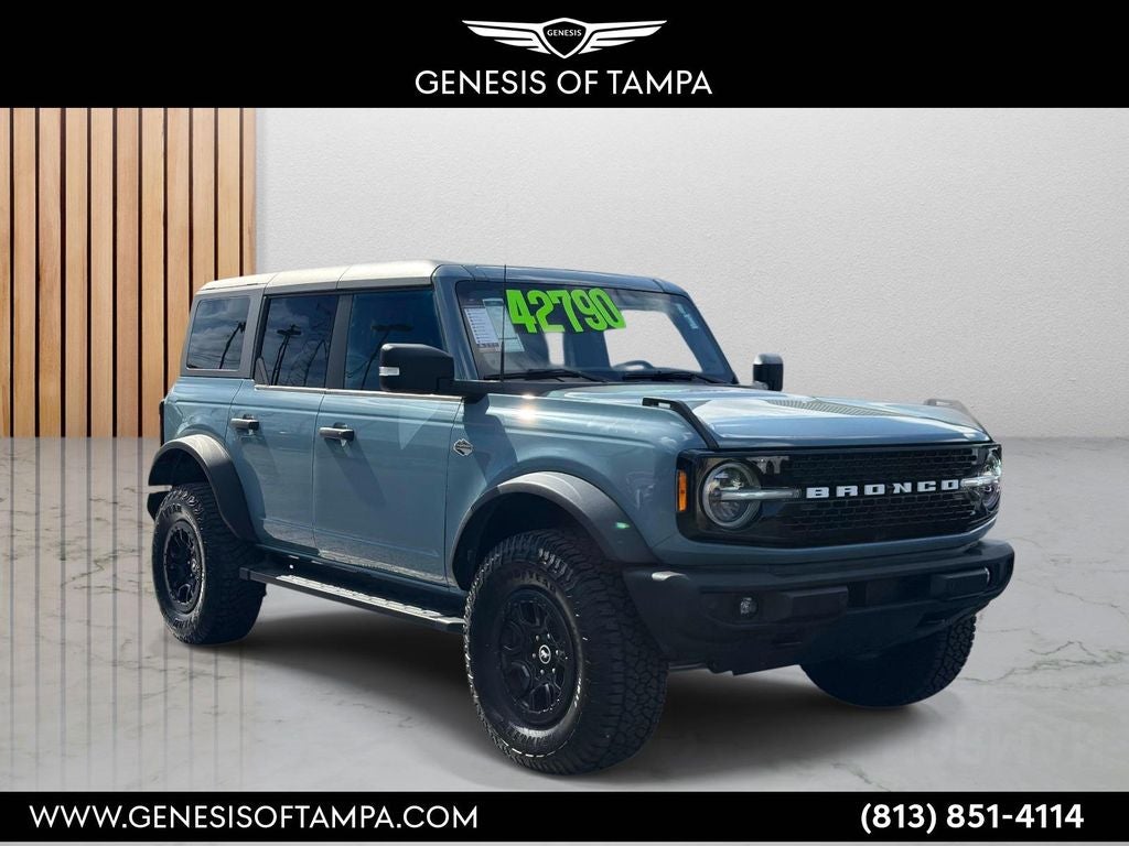 2022 Ford Bronco Wildtrak in Area 51 — front three-quarter view
