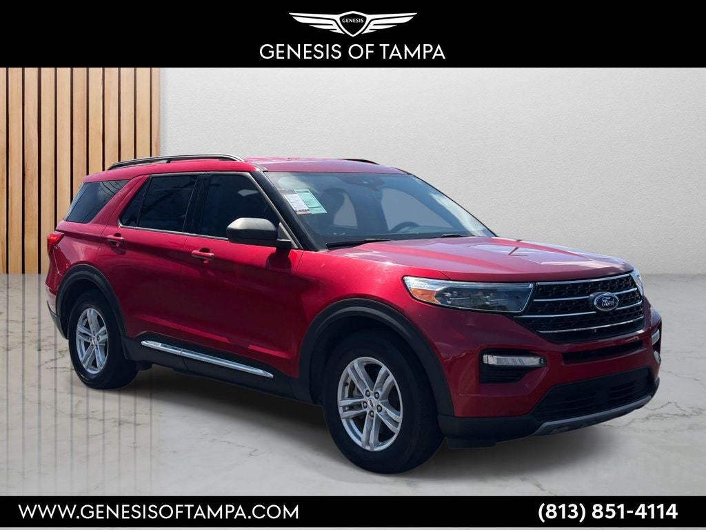 2021 Ford Explorer XLT in Red Metallic — front three-quarter view