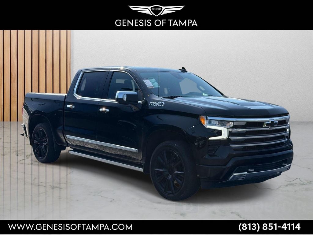 2024 Chevrolet Silverado 1500 High Country in Black — front three-quarter view