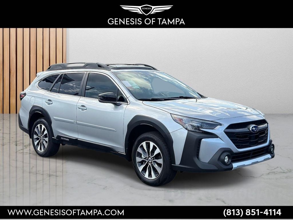 2025 Subaru Outback Limited in Ice Silver Metallic — front three-quarter view