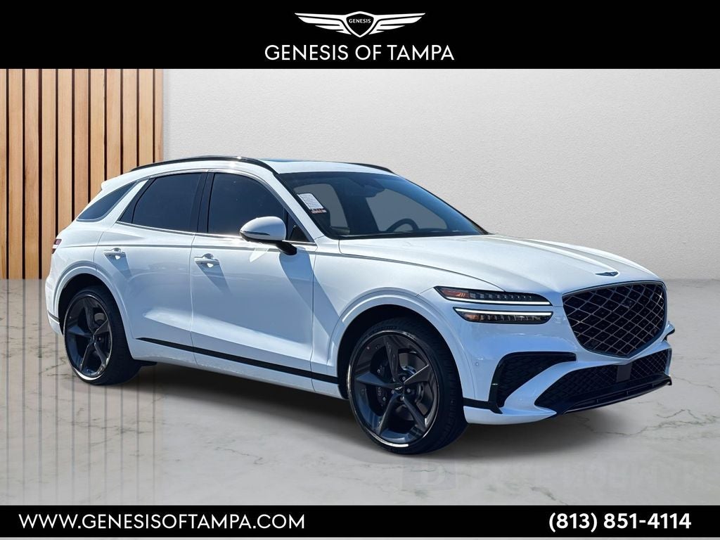 2026 Genesis GV70 3.5T Sport Prestige in Alta White — front three-quarter view