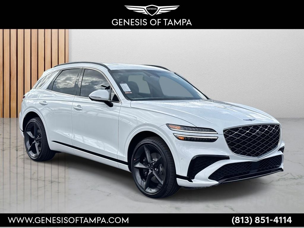 2026 Genesis GV70 3.5T Sport Prestige in Uyuni White — front three-quarter view
