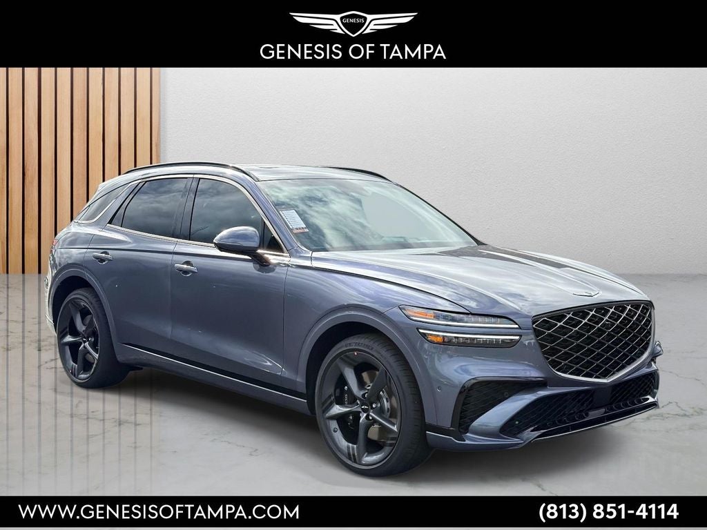 2026 Genesis GV70 2.5T Sport Prestige in Ceres Blue — front three-quarter view