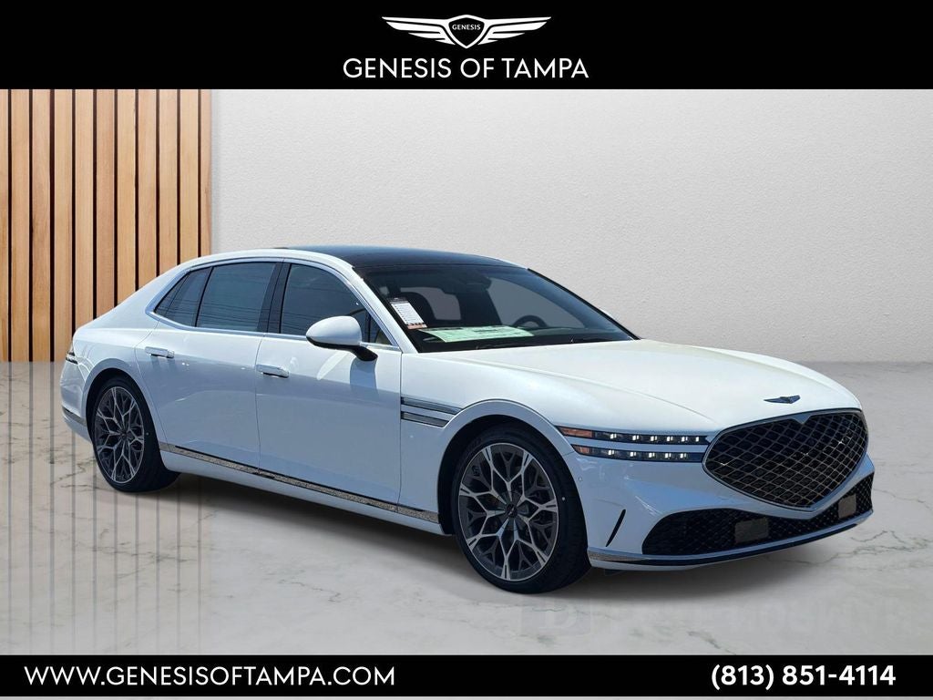 2026 Genesis G90 3.5T e-SC in Uyuni White — front three-quarter view