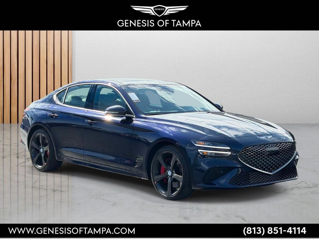2026 Genesis G70 3.3T Sport Prestige in Capri Blue — front three-quarter view