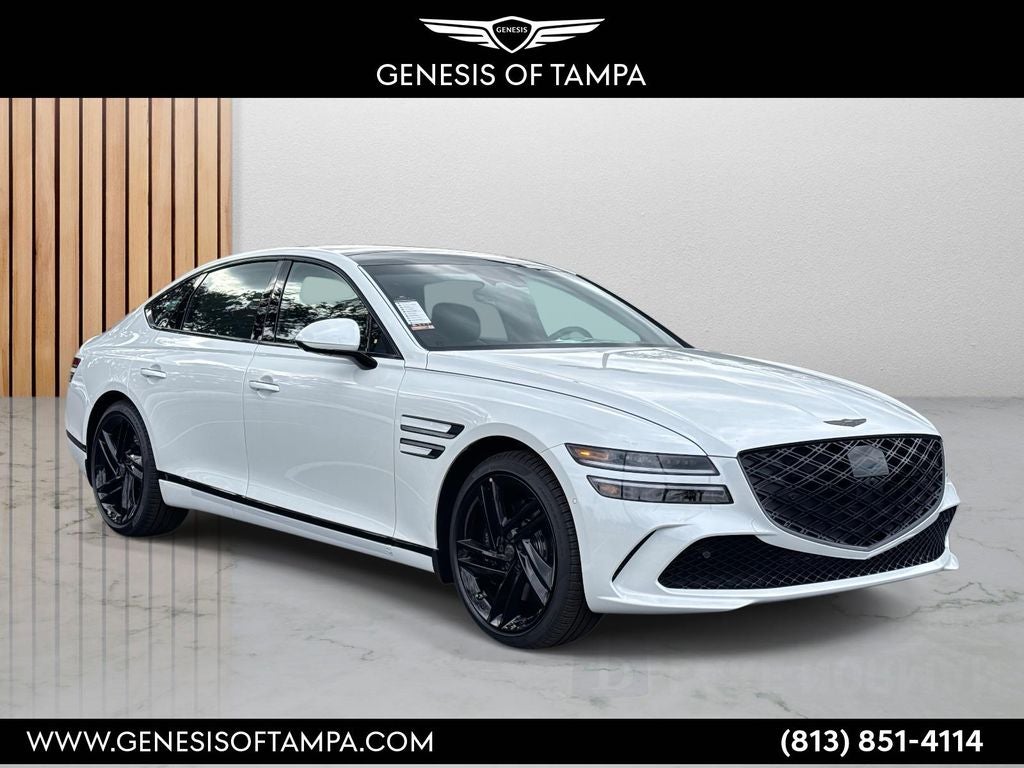 2026 Genesis G80 3.5T in Uyuni White — front three-quarter view