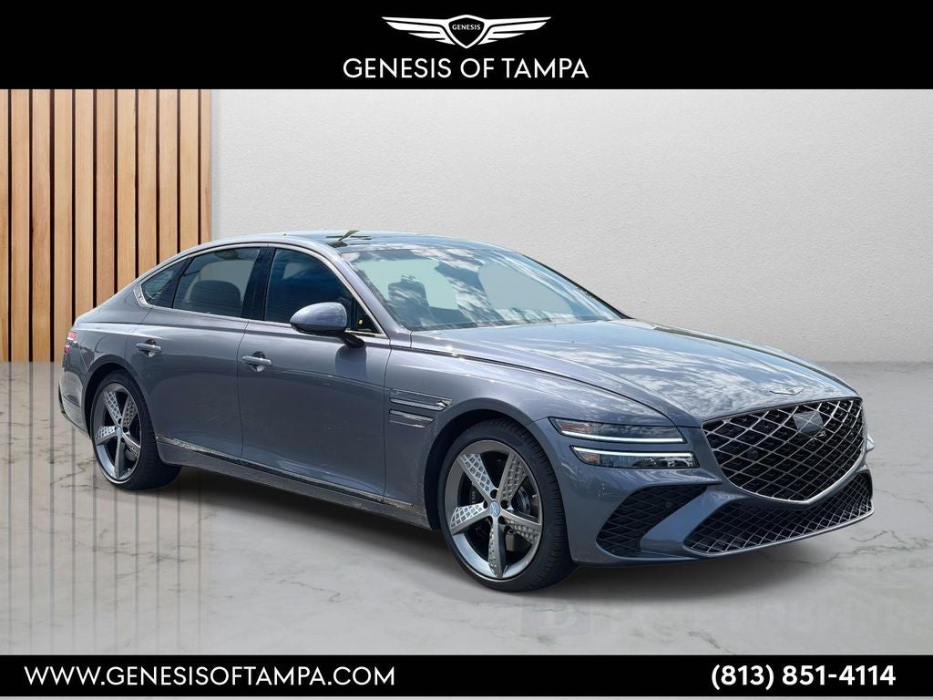 2026 Genesis G80 3.5T in Ceres Blue — front three-quarter view