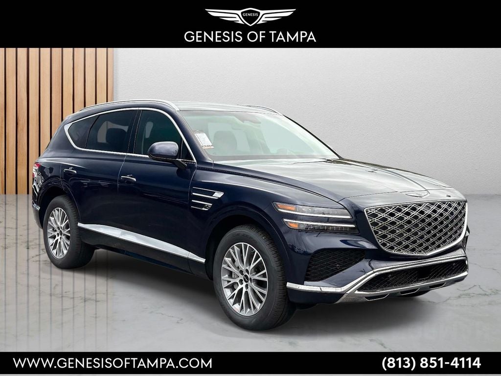 2026 Genesis GV80 2.5T in Capri Blue — front three-quarter view