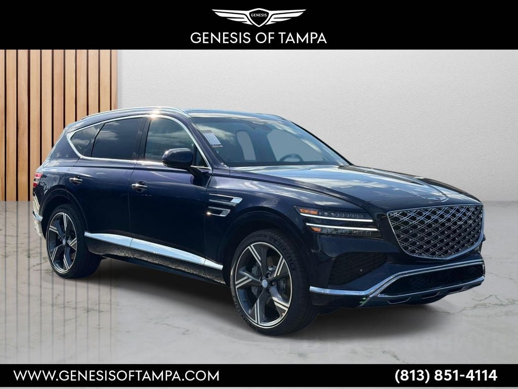 2026 Genesis GV80 2.5T Prestige in Capri Blue — front three-quarter view