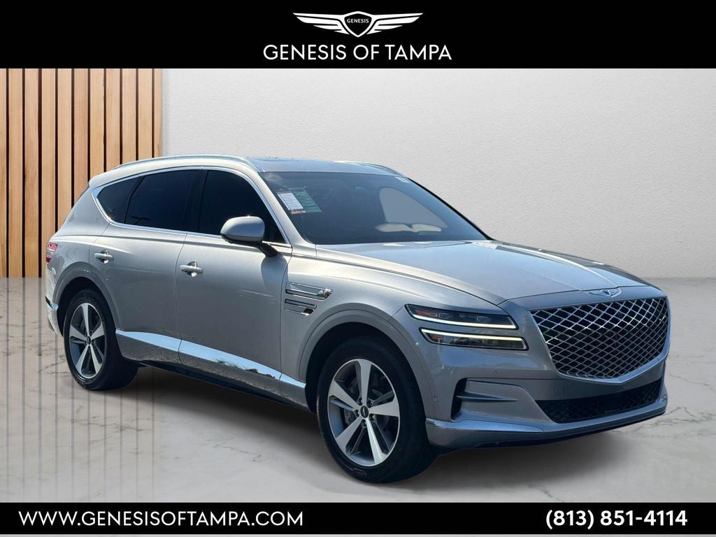2023 Genesis GV80 3.5T Advanced + in Savile Silver — front three-quarter view