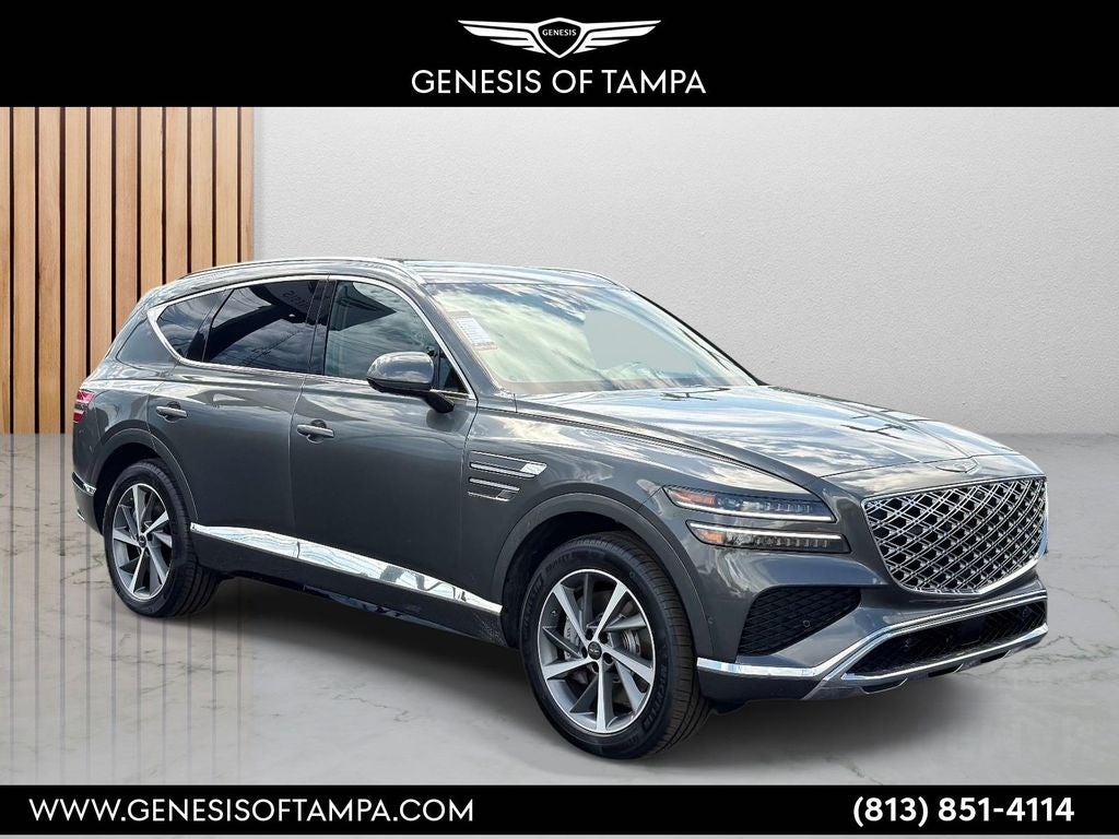 2026 Genesis GV80 3.5T Advanced in Makalu Gray — front three-quarter view