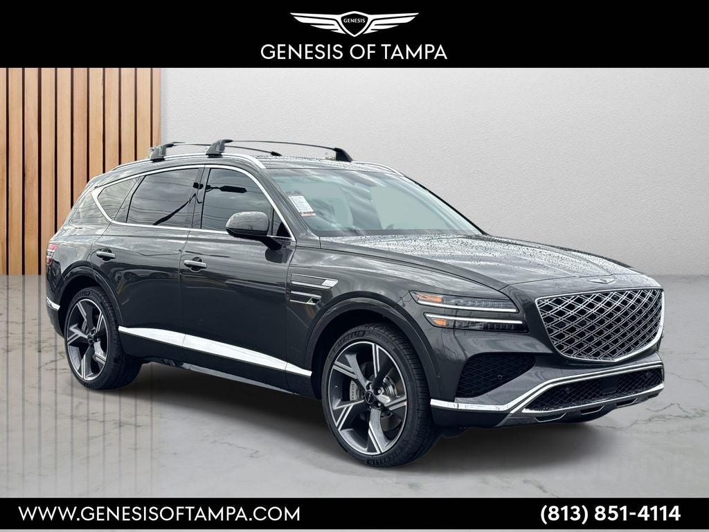 2026 Genesis GV80 3.5T Prestige in Makalu Gray — front three-quarter view