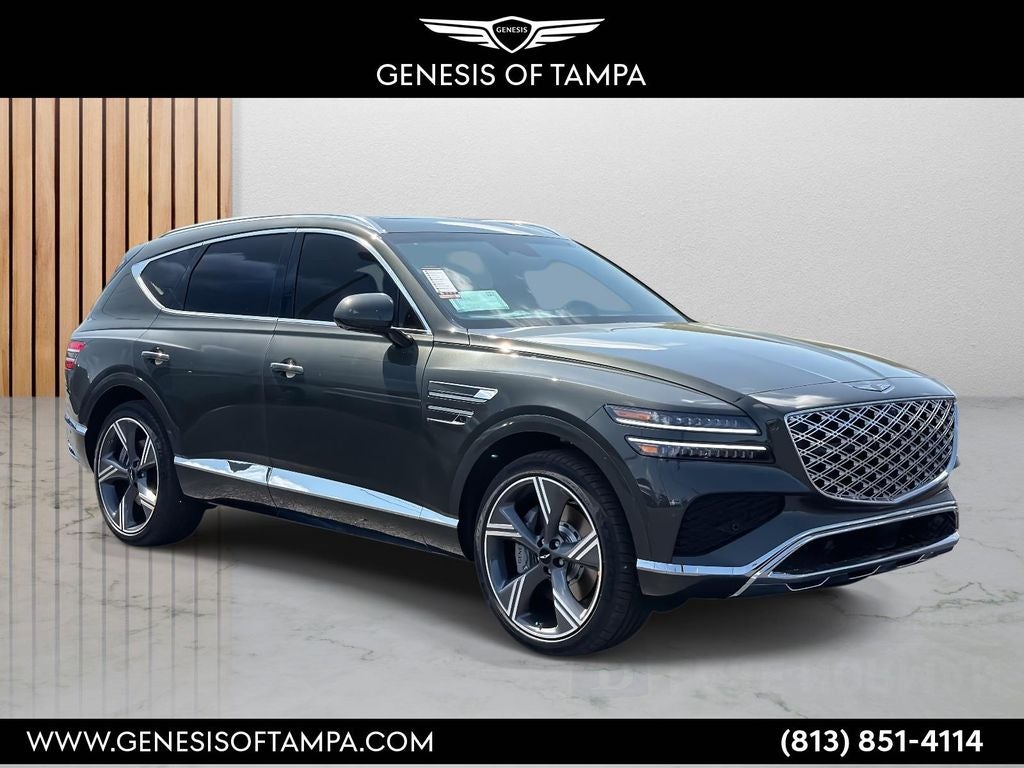 2026 Genesis GV80 3.5T Prestige in Storr Green — front three-quarter view