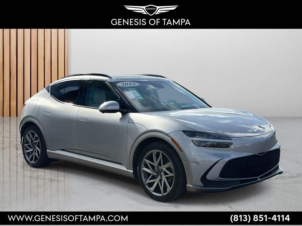 2023 Genesis GV60 Advanced in Savile Silver — front three-quarter view
